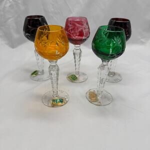 VTG Bohemian cut crystal cordial glasses